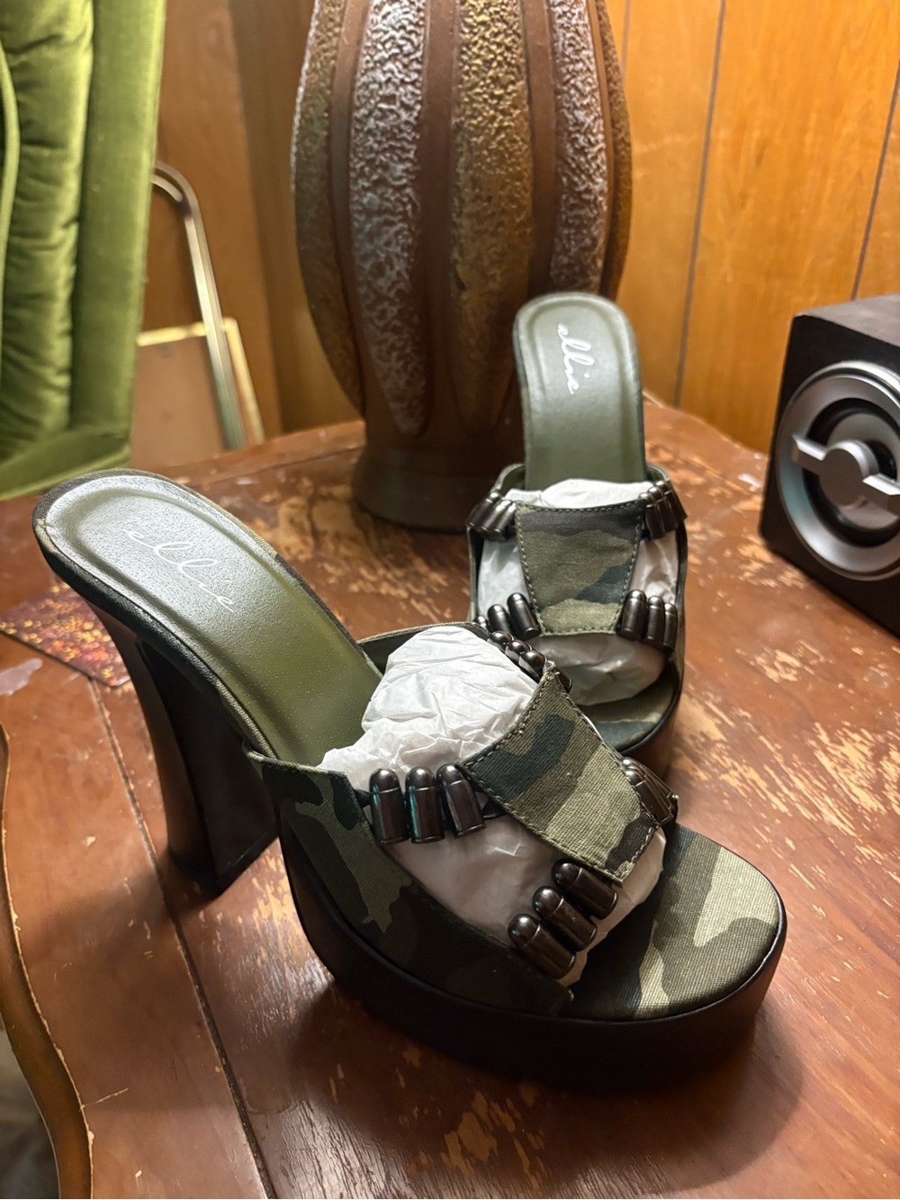 Olive Camo Platform Mule — Women's Camouflage Slide Heels